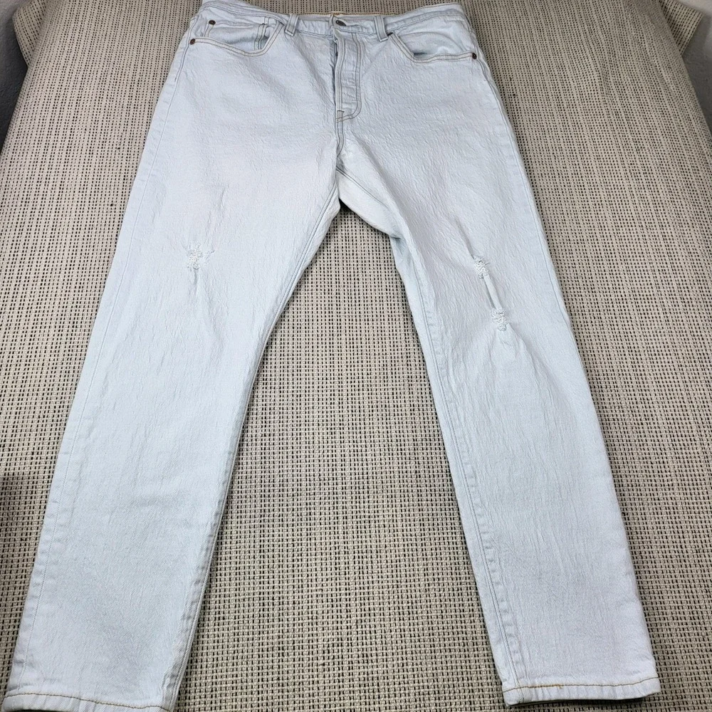 Levis 501 Jeans‎ Mens 32x28 Blue Light Wash Button Fly Straight Denim Pants